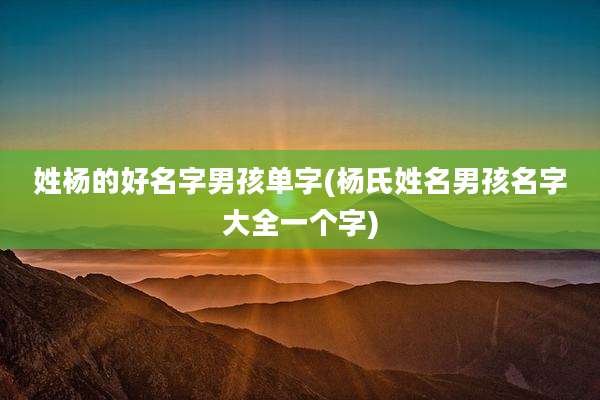 姓杨的好名字男孩单字(杨氏姓名男孩名字大全一个字)