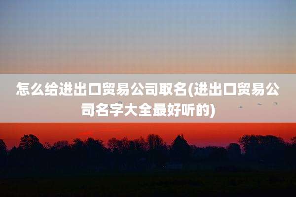 怎么给进出口贸易公司取名(进出口贸易公司名字大全最好听的)