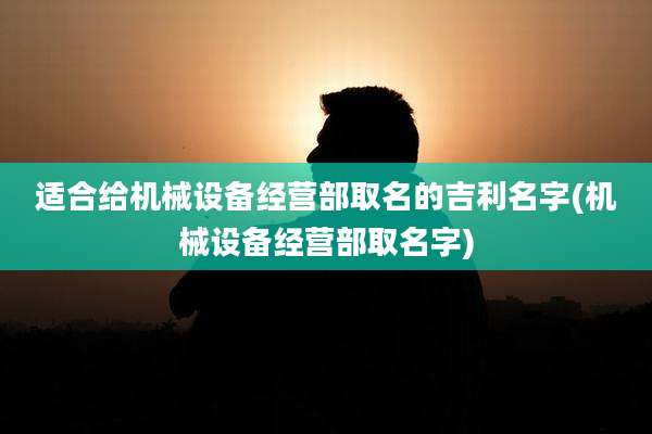 适合给机械设备经营部取名的吉利名字(机械设备经营部取名字)