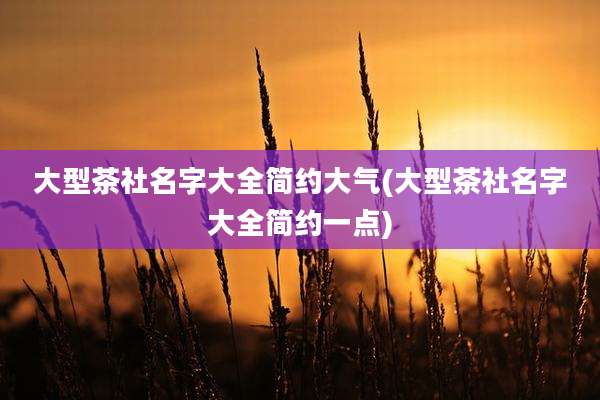 大型茶社名字大全简约大气(大型茶社名字大全简约一点)