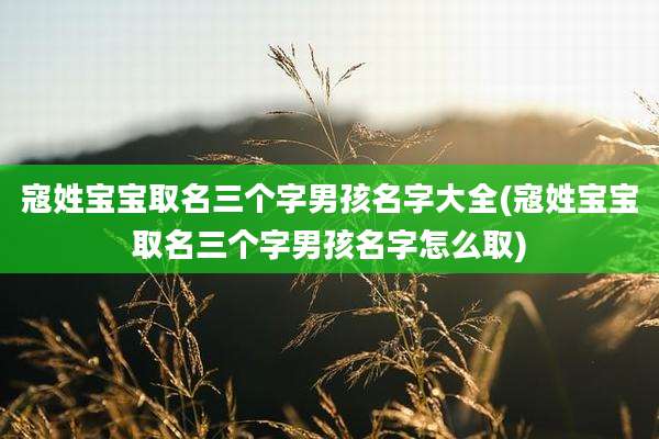 寇姓宝宝取名三个字男孩名字大全(寇姓宝宝取名三个字男孩名字怎么取)