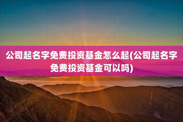 公司起名字免费投资基金怎么起(公司起名字免费投资基金可以吗)